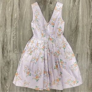 Zac Posen Light Purple Floral Leather Pleated Dress